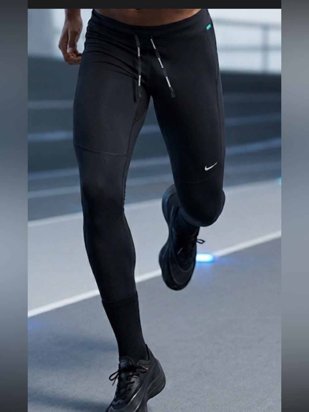 Nike Black Athletic Running Tights with White Swoosh Size L